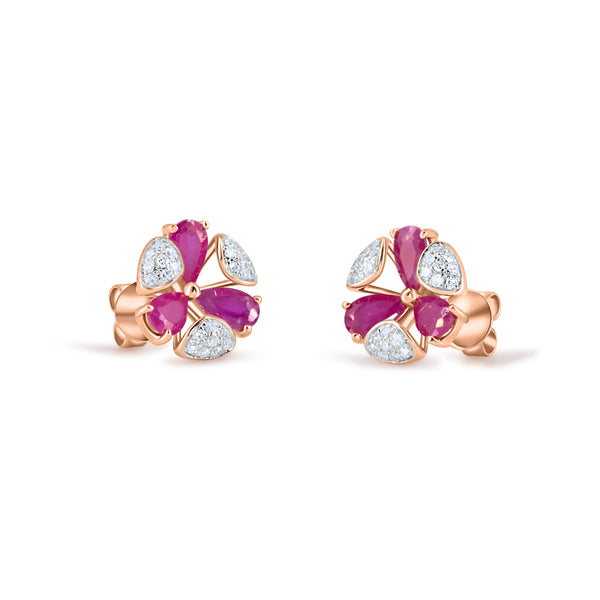 Cercei cu diamante și rubine Rose de Feu