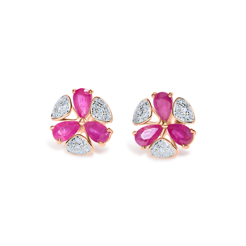 Cercei cu diamante și rubine Rose de Feu