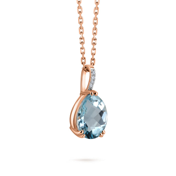 Pandantiv Blue topaz natural  și diamante Blue Skies aur roz 14K. Miruna House Of Jewels.