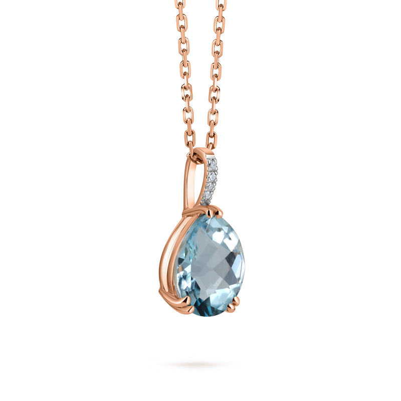 Pandantiv Blue topaz natural  și diamante Blue Skies aur roz 14K. Miruna House Of Jewels.