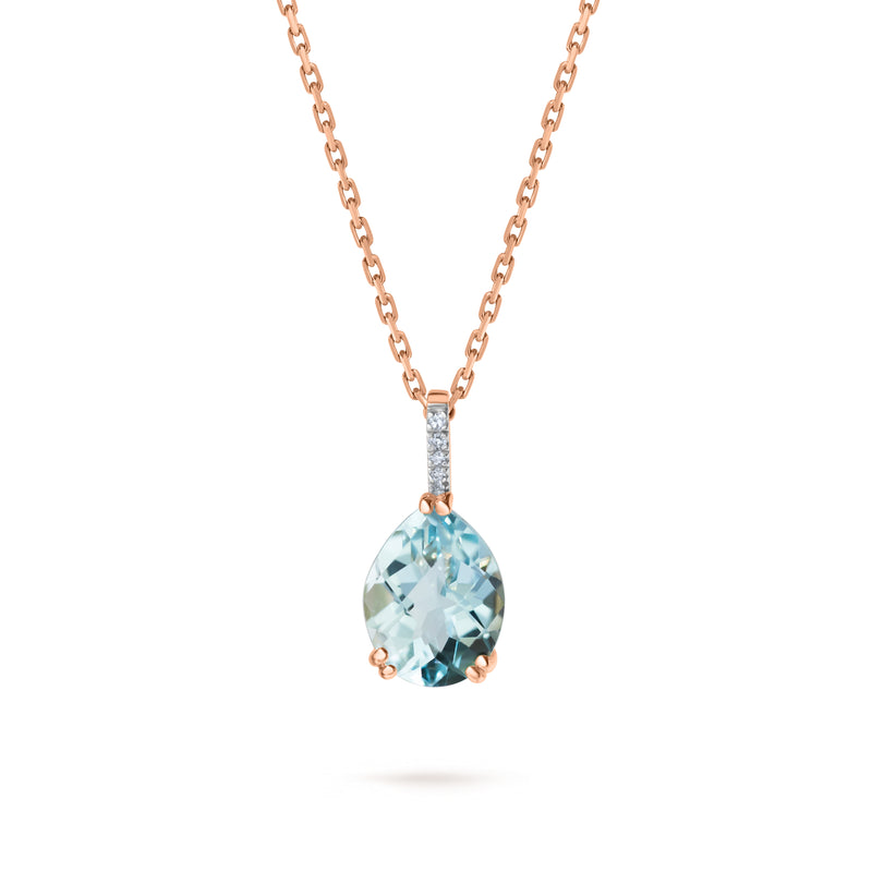 Pandantiv Blue topaz natural  și diamante Blue Skies aur roz 14K. Miruna House Of Jewels.