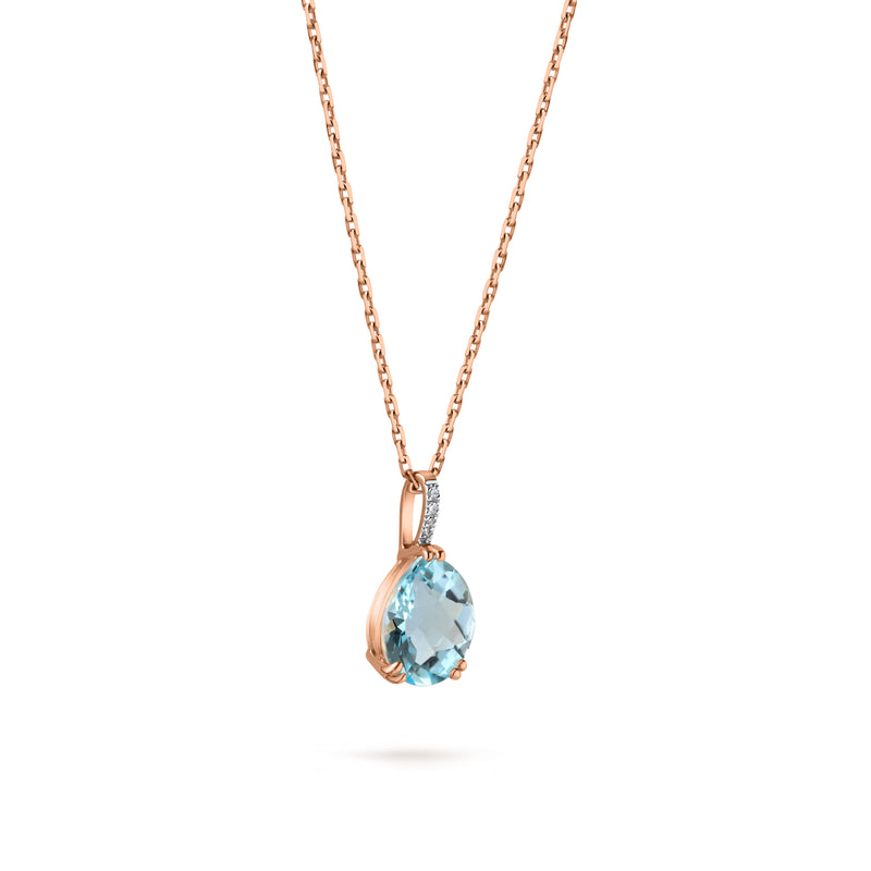 Pandantiv Blue topaz natural  și diamante Blue Skies aur roz 14K. Miruna House Of Jewels.