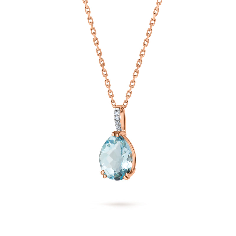 Pandantiv Blue topaz natural  și diamante Blue Skies aur roz 14K. Miruna House Of Jewels.