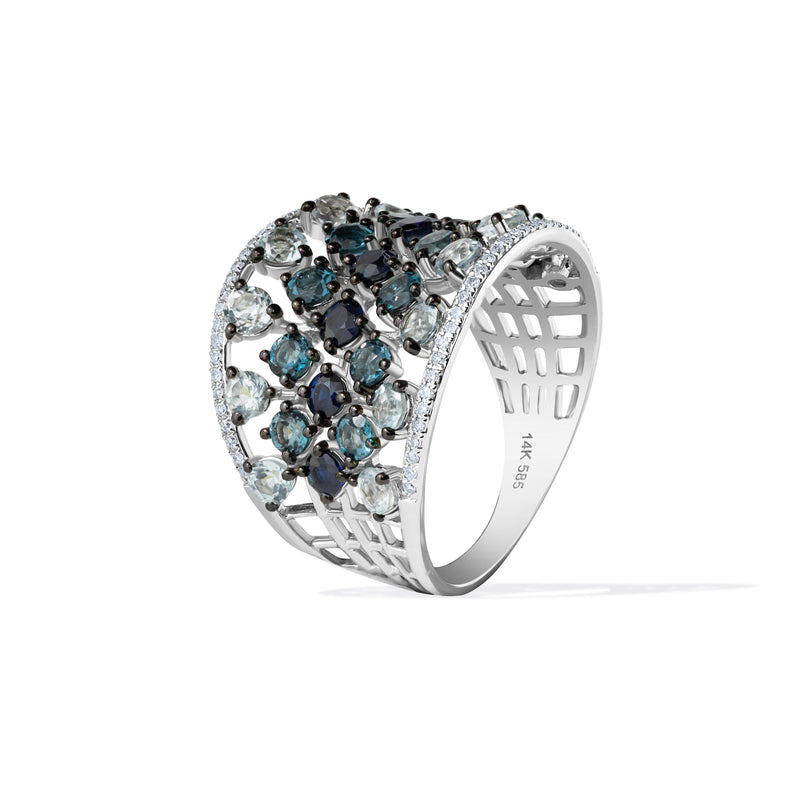 Inel cu safire diamante și topaz Midnight Symphony