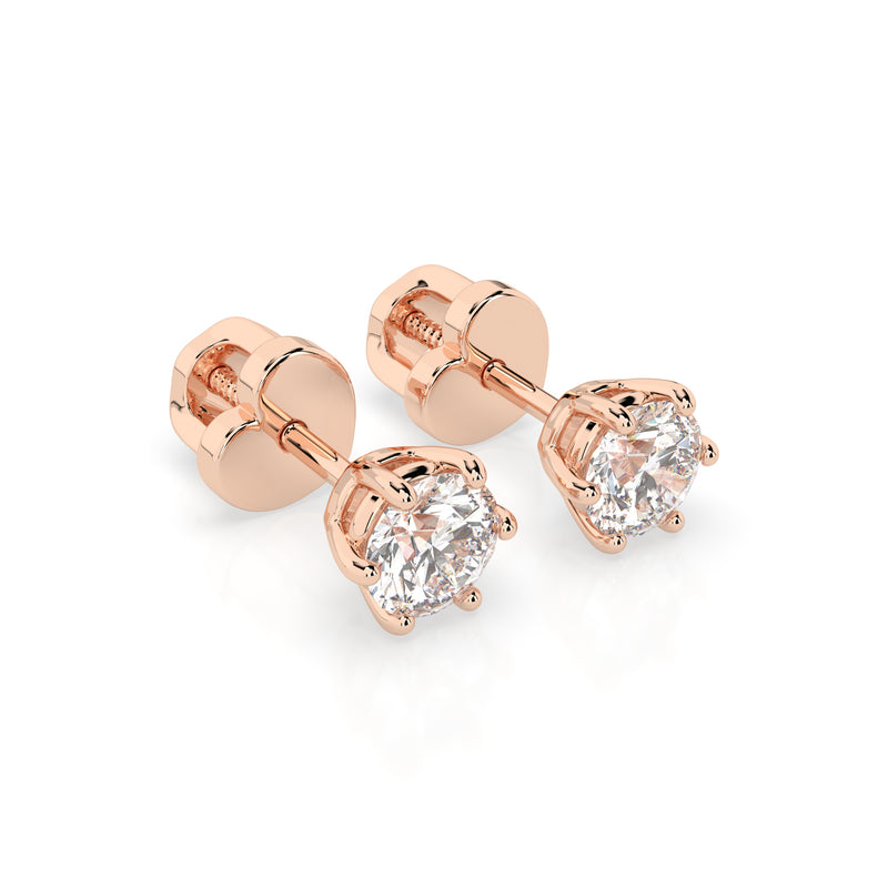 Cercei din aur roz 18K și diamante Classic Diamond Studs 0.6 carate