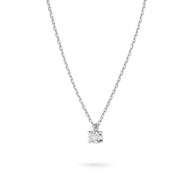 Colier cu diamant 0.1 carate Solitaire Signature din Aur Alb 18K. Miruna House Of Jewels 