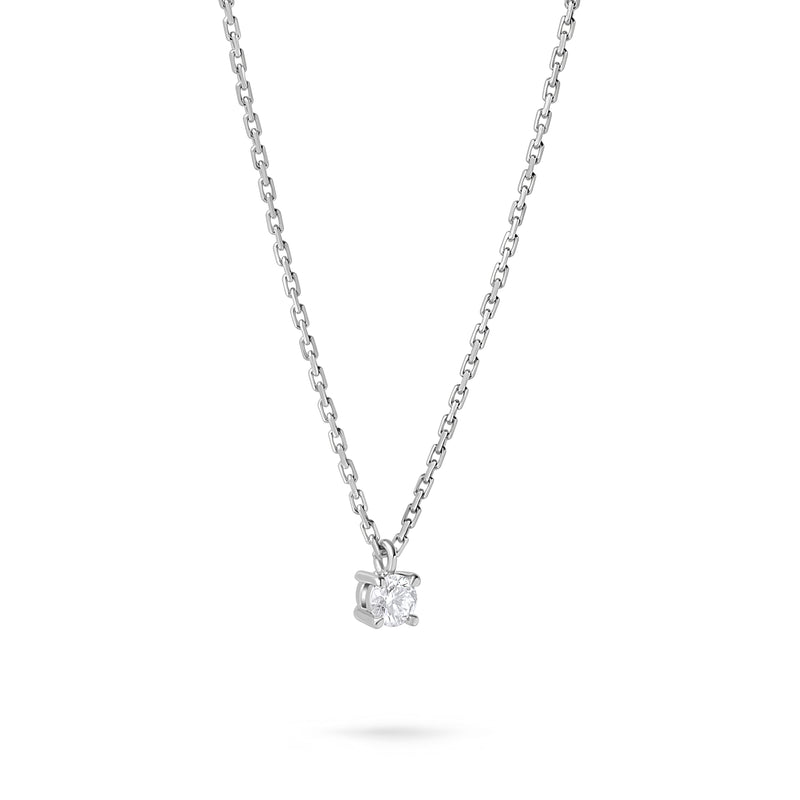Colier cu diamant 0.1 carate Solitaire Signature din Aur Alb 18K. Miruna House Of Jewels 