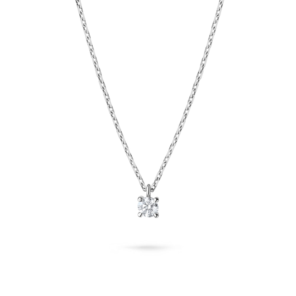 Colier cu diamant 0.1 carate Solitaire Signature din Aur Alb 18K. Miruna House Of Jewels 