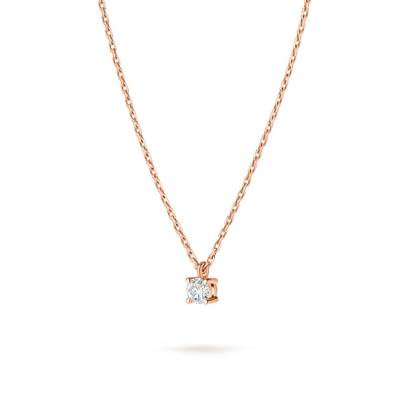 Colier cu diamant 0.1 carate Solitaire Signature din Aur Roz 18K. Miruna House Of Jewels 