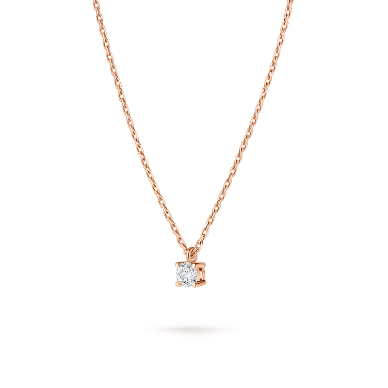 Colier cu diamant 0.1 carate Solitaire Signature din Aur Roz 18K. Miruna House Of Jewels 