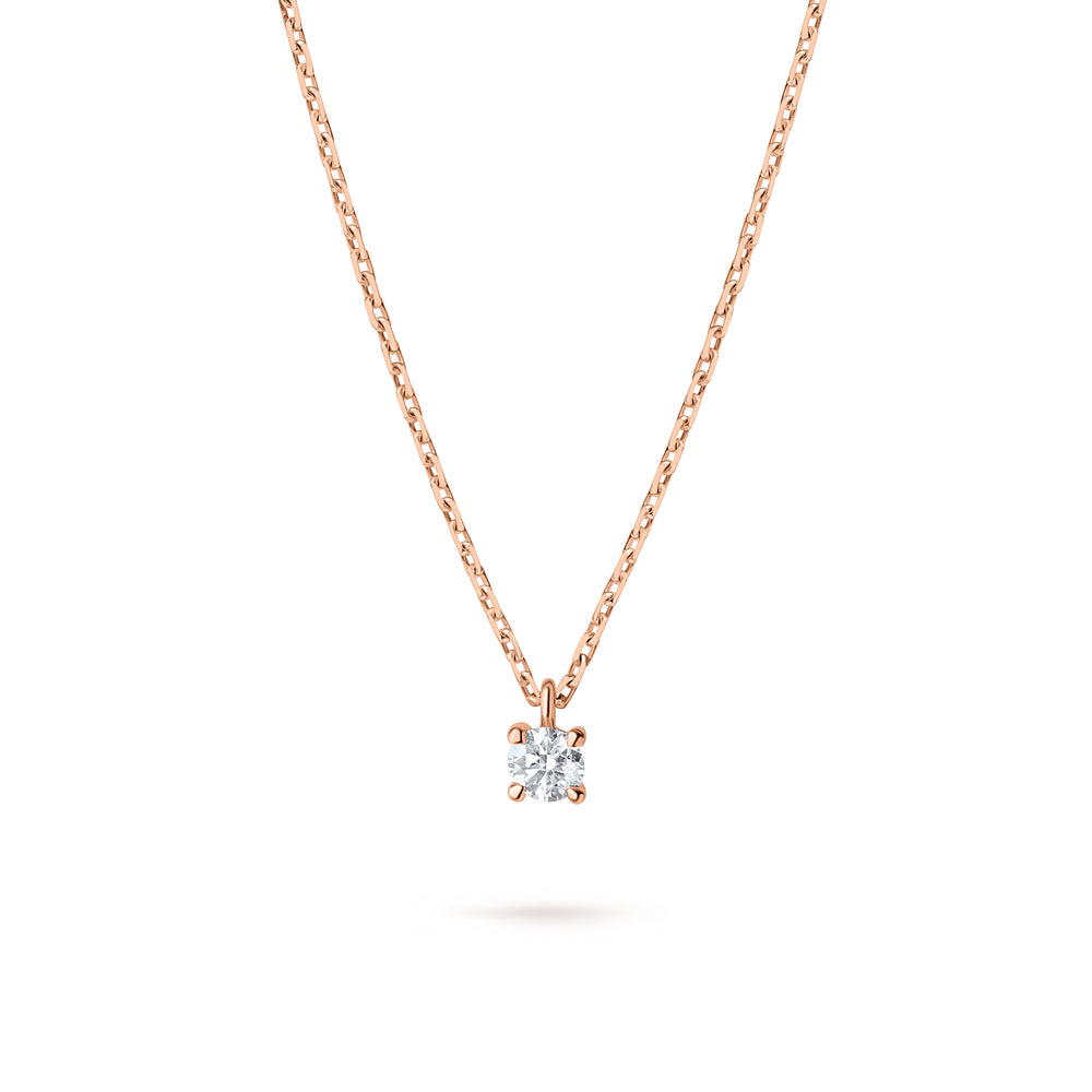 Colier cu diamant 0.1 carate Solitaire Signature din Aur Roz 18K. Miruna House Of Jewels 