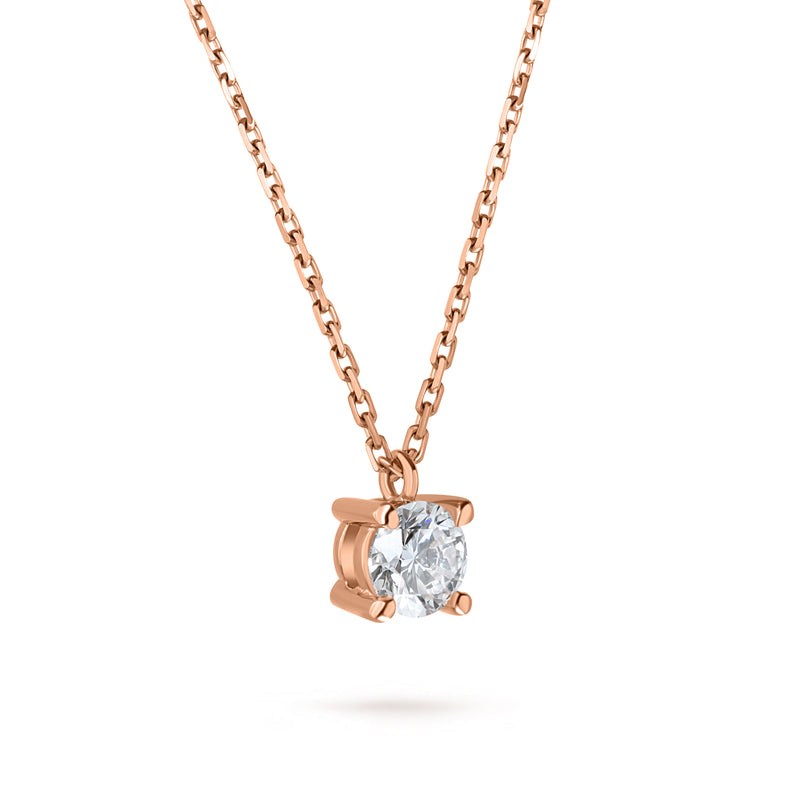 Colier cu diamant 0.35 carate Solitaire Signature din Aur Roz 18K. Miruna House Of Jewels 